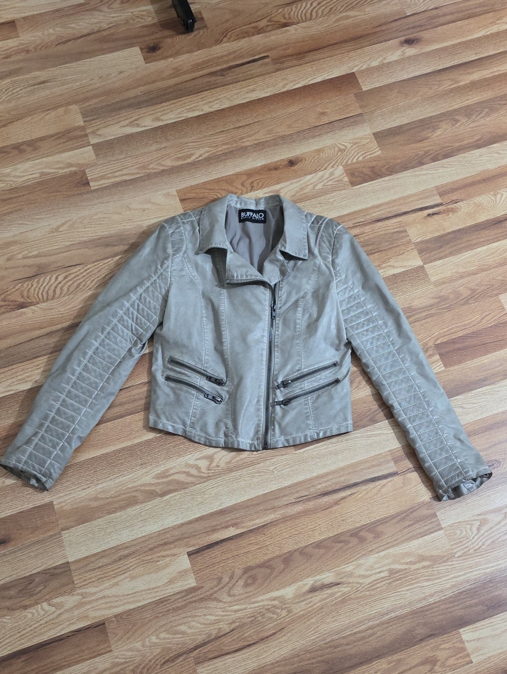 Buffalo David Bitton Taupe Quilted Faux Leather Moto Jacket - Women S